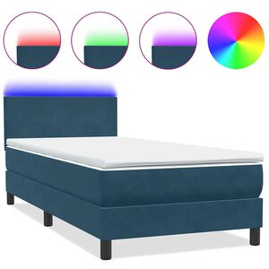 vidaXL Sommier &agrave; lattes de lit et matelas et LED bleu fonc&eacute; 80x220 cm velours