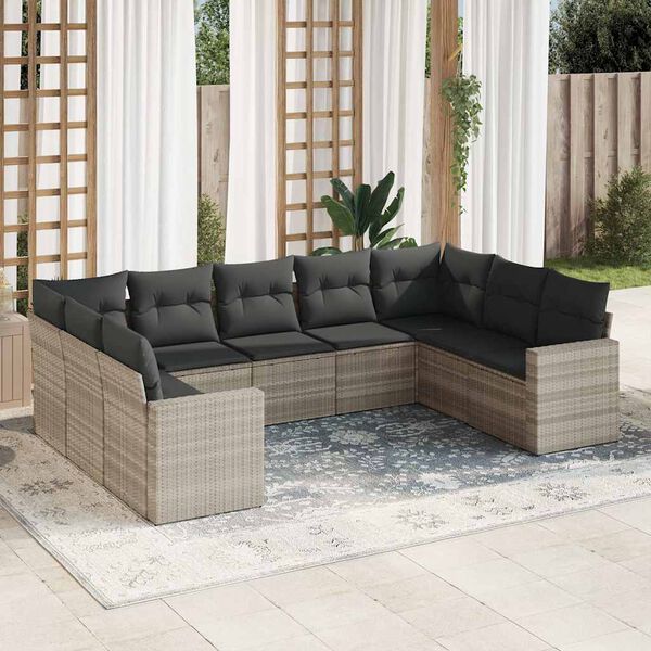 vidaXL Salon de jardin 9 pcs avec coussins gris clair r&eacute;sine tress&eacute;e