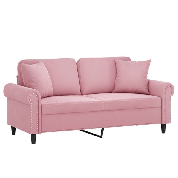 vidaXL Canap&eacute; 2 places avec oreillers d&eacute;coratifs rose 140 cm velours