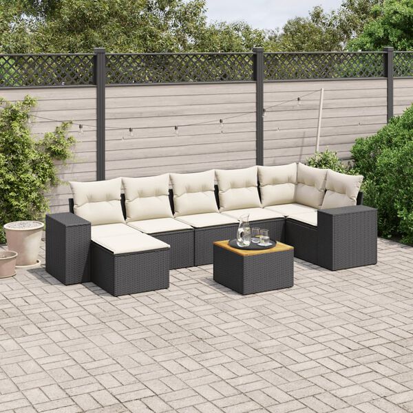 vidaXL Salon de jardin 8 pcs avec coussins noir r&eacute;sine tress&eacute;e