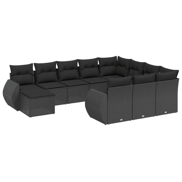 vidaXL Salon de jardin 11 pcs avec coussins noir r&eacute;sine tress&eacute;e