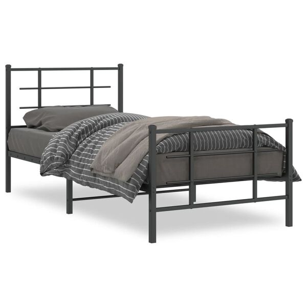 vidaXL Cadre de lit m&eacute;tal sans matelas avec pied de lit noir 90x200 cm