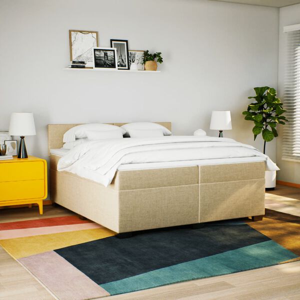 vidaXL Sommier &agrave; lattes de lit avec matelas Cr&egrave;me 200x200 cm Tissu