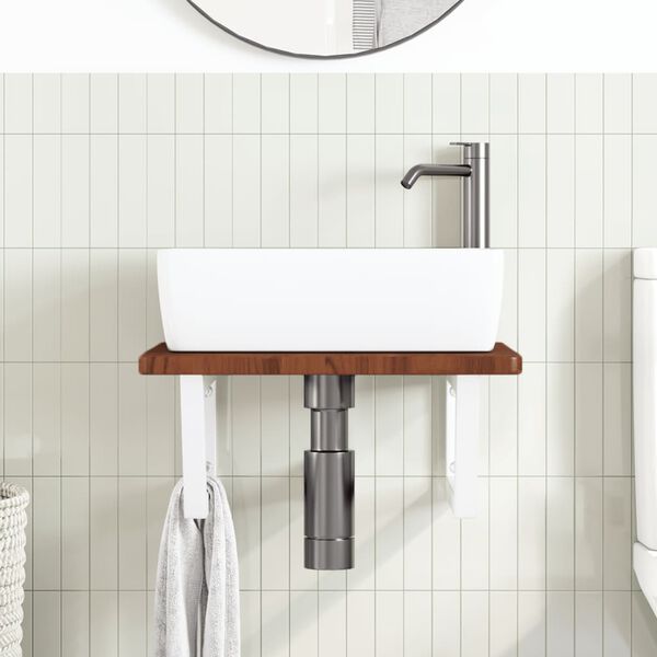 vidaXL &Eacute;tag&egrave;re de vasque murale acier et bois de ch&ecirc;ne massif