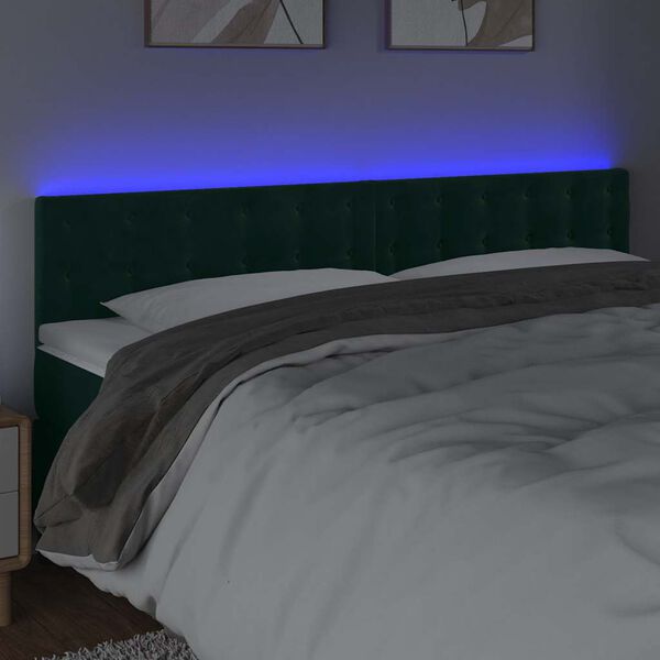 vidaXL T&ecirc;te de lit &agrave; LED Vert fonc&eacute; 160x5x78/88 cm Velours