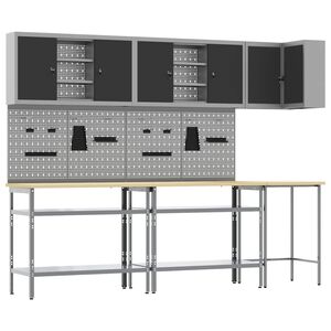 vidaXL Ensemble de placards de travail 10 pi&egrave;ces Noir et gris