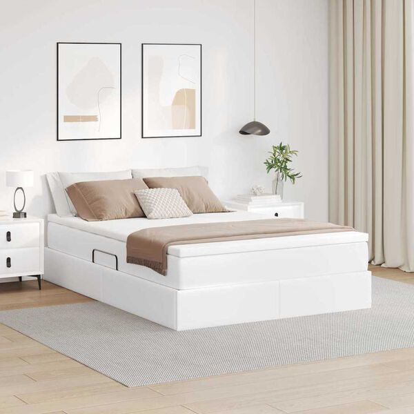 vidaXL Lit avec rangement et matelas Blanc 140 x 200 cm Simili cuir