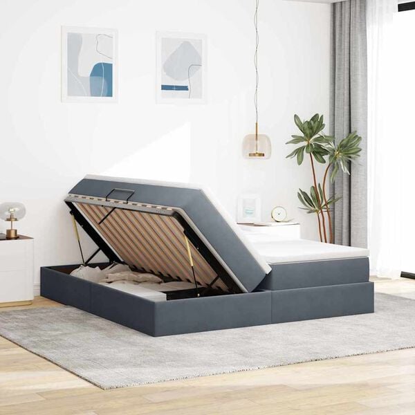 vidaXL Lit avec rangement et matelas Gris fonc&eacute; 200 x 200 cm Velours