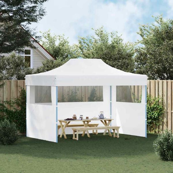 vidaXL Tente de réception pliable avec 3 parois 280x410x315 cm Acier Blanc