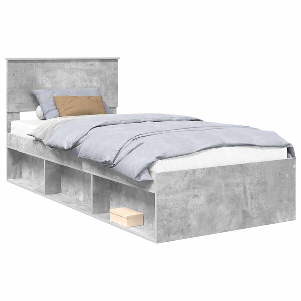 vidaXL Cadre de lit avec t&ecirc;te de lit Gris B&eacute;ton 90 x 190 cm Pin massif