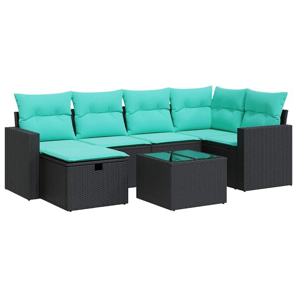 vidaXL Salon de jardin 7 pcs avec coussins noir r&eacute;sine tress&eacute;e