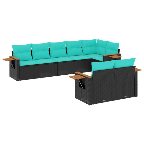 vidaXL Salon de jardin 8 pcs avec coussins noir résine tressée