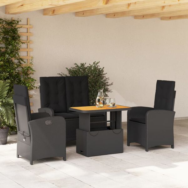 vidaXL Ensemble &agrave; manger de jardin 4 pcs avec coussins noir