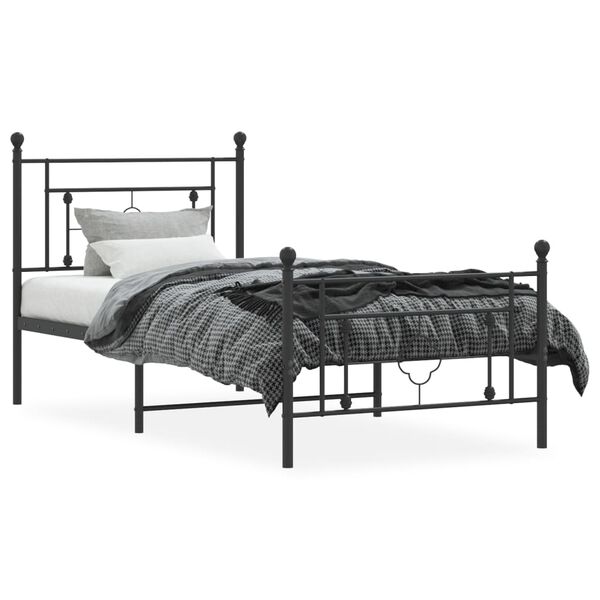 vidaXL Cadre de lit m&eacute;tal sans matelas avec pied de lit noir 90x190 cm