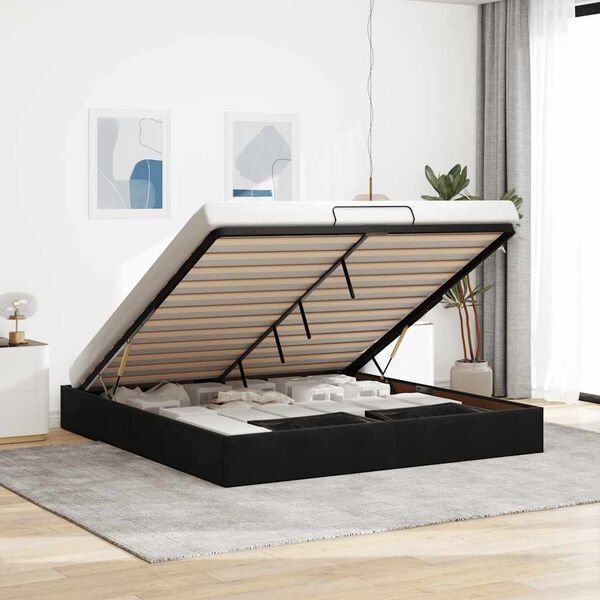 VidaXL Cadre de lit ottoman avec matelas noir 180x200 cm velours