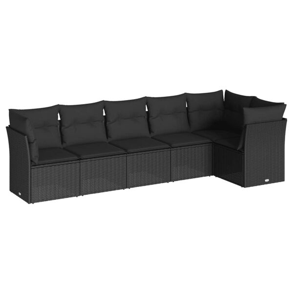 vidaXL Salon de jardin 6 pcs avec coussins noir r&eacute;sine tress&eacute;e