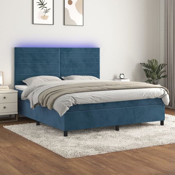 vidaXL Sommier &agrave; lattes de lit avec matelas LED Bleu fonc&eacute; 180x200 cm