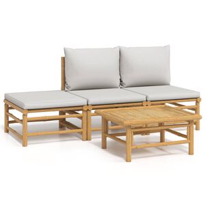vidaXL Salon de jardin 4 pcs avec coussins gris clair bambou