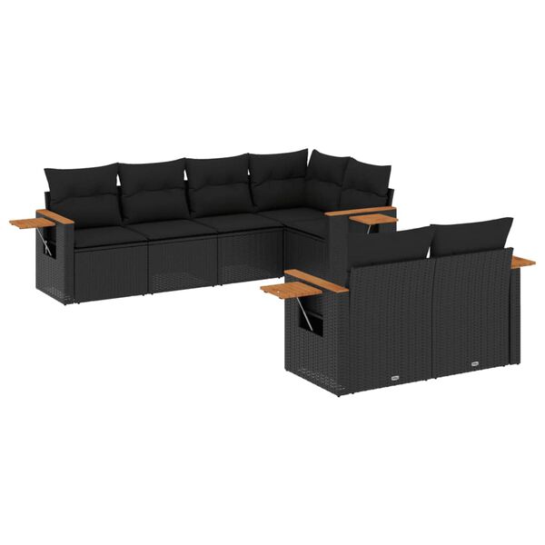 vidaXL Salon de jardin 7 pcs avec coussins noir r&eacute;sine tress&eacute;e