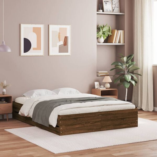 vidaXL Cadre de lit avec tiroirs sans matelas chêne marron 120x190 cm