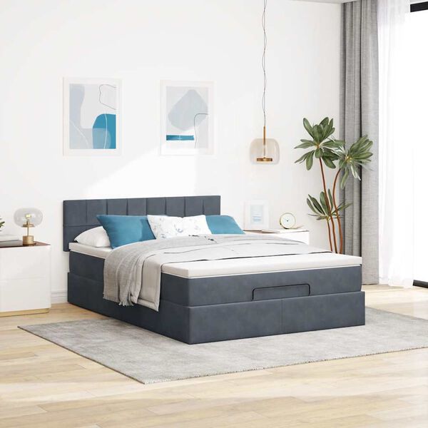 vidaXL Cadre de lit ottoman avec matelas gris fonc&eacute; 140x200 cm velours