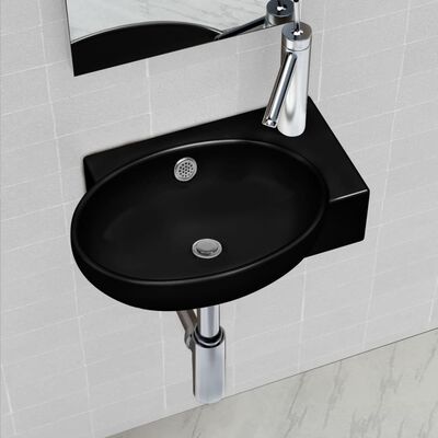 Vasque à trou de trop-plein/robinet céramique pour salle de bain Noir
