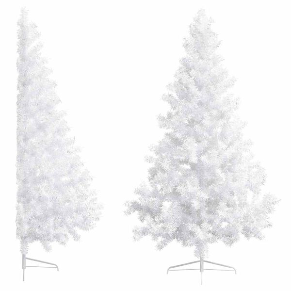 vidaXL Demi-arbre de No&euml;l artificiel pr&eacute;-&eacute;clair&eacute; et boules blanc 210cm