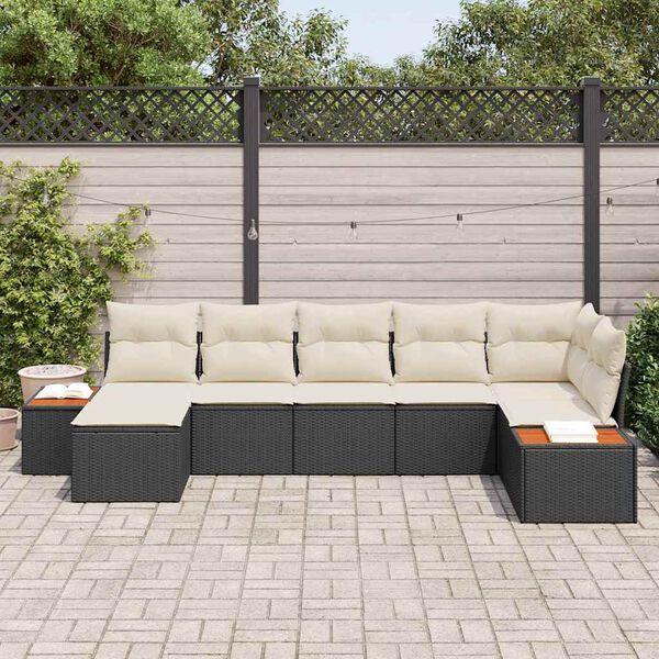 vidaXL Ensemble de canap&eacute; de jardin avec coussin 7 pcs Noir polyrotin