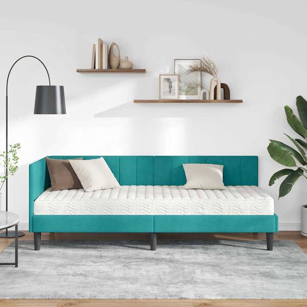 vidaXL Cadre de lit d'angle avec matelas Turquoise 80 x 200 cm Velours