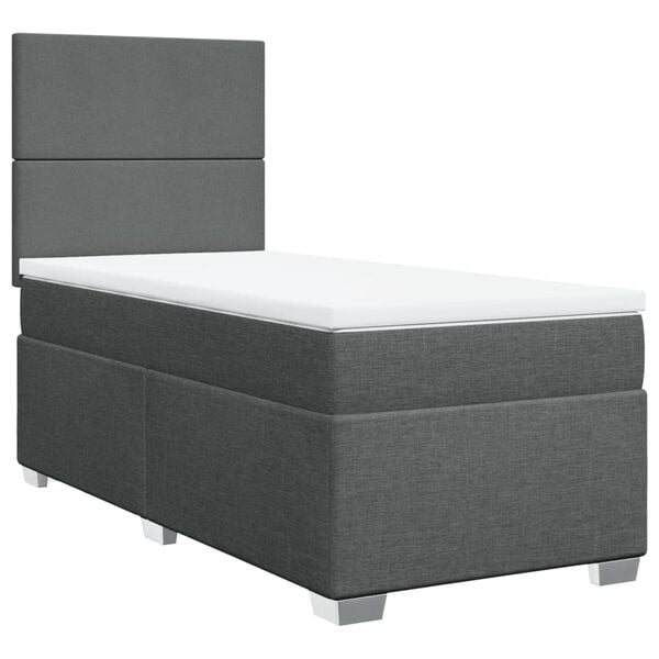 vidaXL Sommier &agrave; lattes de lit avec matelas Gris fonc&eacute; 90x200 cm Tissu