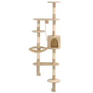 vidaXL Arbre &agrave; chat avec griffoirs en sisal Montage mural 194 cm Beige