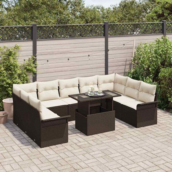 vidaXL Ensemble de canap&eacute; de jardin 10 pcs Marron Poly rotin