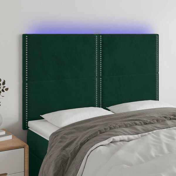 vidaXL T&ecirc;te de lit &agrave; LED Vert fonc&eacute; 144x5x118/128 cm Velours