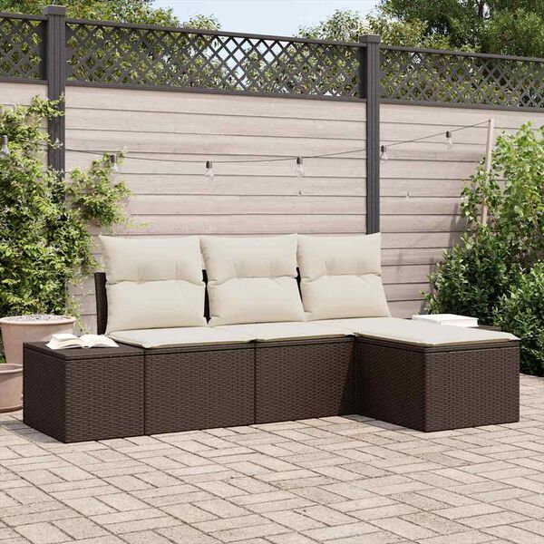 vidaXL Ensemble de canap&eacute; de jardin 4 pcs Marron et Cr&egrave;me polyrotin