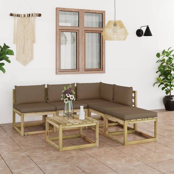 vidaXL Salon de jardin 6 pcs avec coussins taupe