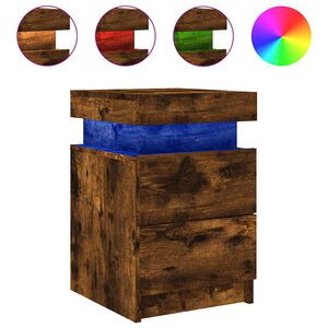 vidaXL Table de chevet avec lumi&egrave;res LED ch&ecirc;ne fum&eacute; 35x39x55 cm