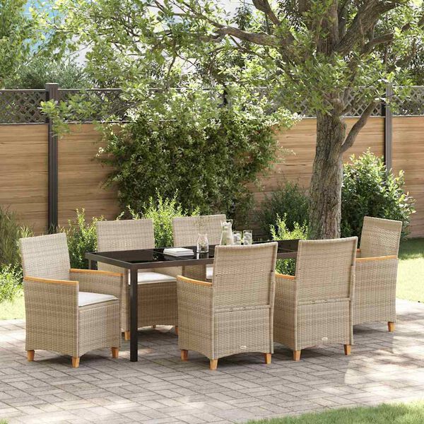 vidaXL Ensemble de salle &agrave; manger pour jardin 7 pcs Beige polyrotin