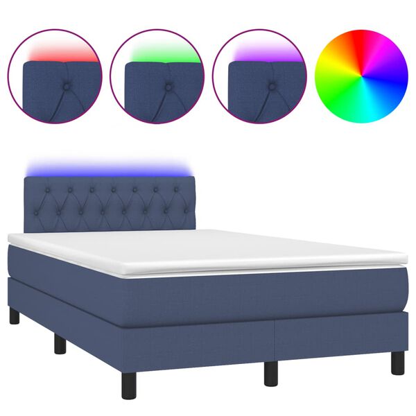 vidaXL Sommier &agrave; lattes de lit matelas et LED bleu 120x190 cm tissu
