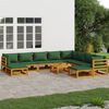 vidaXL Salon de jardin 11 pcs avec coussins vert bois massif