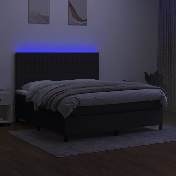 vidaXL Sommier &agrave; lattes de lit et matelas et LED Noir 160x200 cm Tissu
