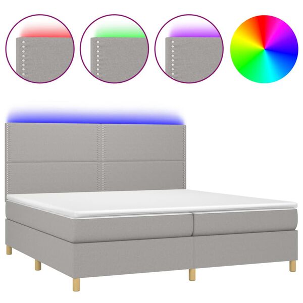 vidaXL Sommier &agrave; lattes de lit matelas et LED Gris clair 200x200 cm