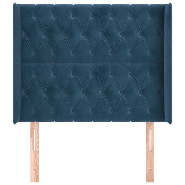 vidaXL T&ecirc;te de lit avec oreilles Bleu fonc&eacute; 103x16x118/128 cm Velours