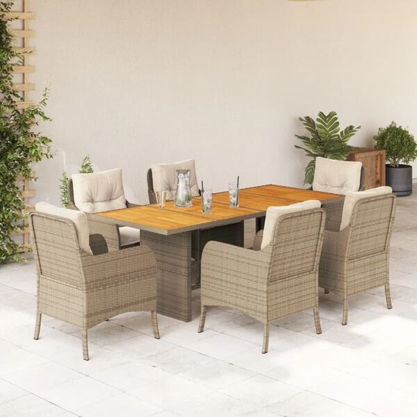 vidaXL Ensemble &agrave; manger de jardin et coussins 7 pcs beige poly rotin