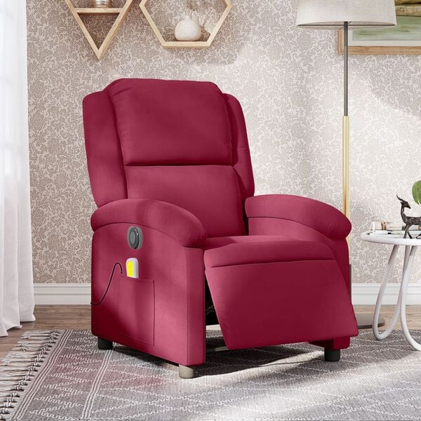 vidaXL Fauteuil inclinable massage électrique rouge bordeaux velours