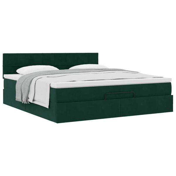 VidaXL Cadre de lit ottoman avec matelas vert fonc&eacute; 180x200 cm velours