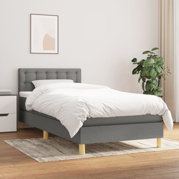 vidaXL Sommier &agrave; lattes de lit avec matelas Gris fonc&eacute; 90x200 cm Tissu