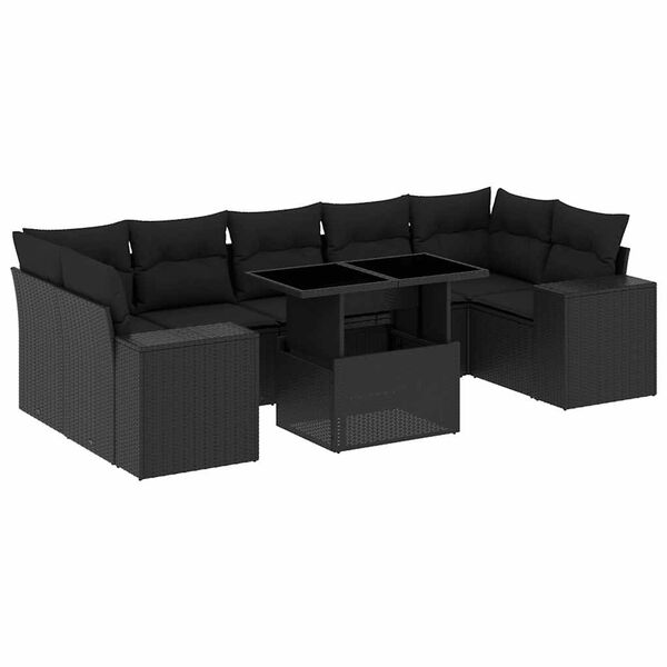 vidaXL Salon de jardin 8 pcs avec coussins noir r&eacute;sine tress&eacute;e