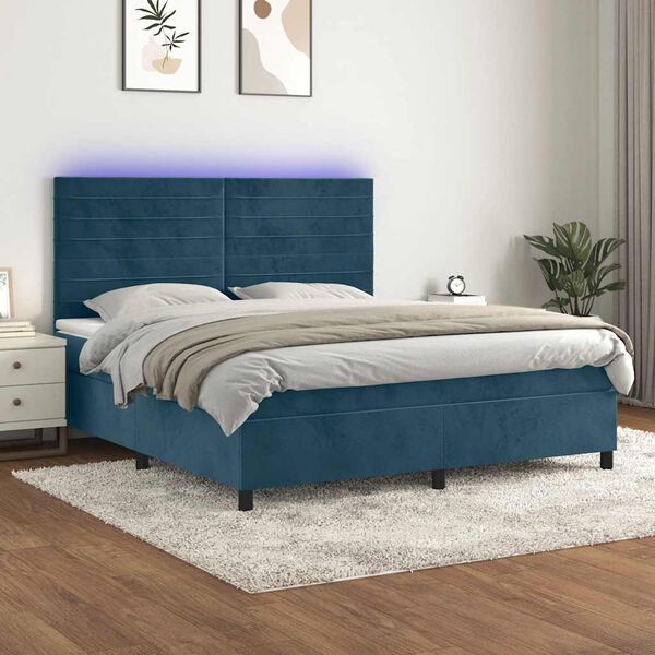 vidaXL Sommier &agrave; lattes de lit avec matelas LED Bleu fonc&eacute; 160x200 cm