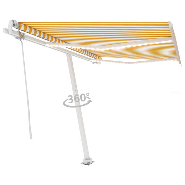 vidaXL Auvent automatique capteur de vent et LED 300x250cm Jaune/blanc