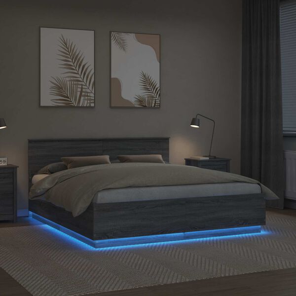 vidaXL Cadre de lit Gris Sonoma 200 x 200 cm Bois d'ing&eacute;nierie